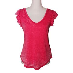 Chaser‎ Burnout Cotton Blend Flutter Sleeve Tee Watermelon Pink Size XS
